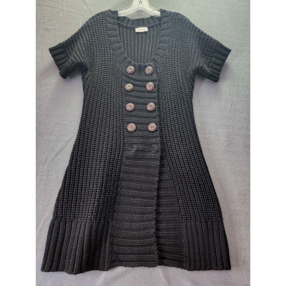 Soft Surroundings Wool Chunky Knit Sweater Dress Short Sleeve Grunge Black Cozy